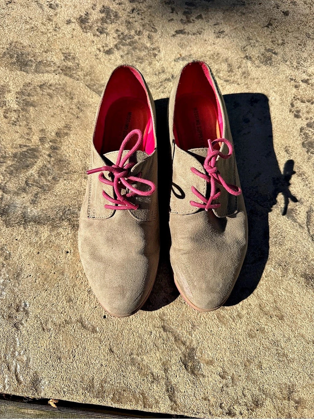 Suede-Look Lace-Up Flats Brown & Pink US 8